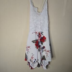 White w/ Floral Print Cross-back Straps Short Romper